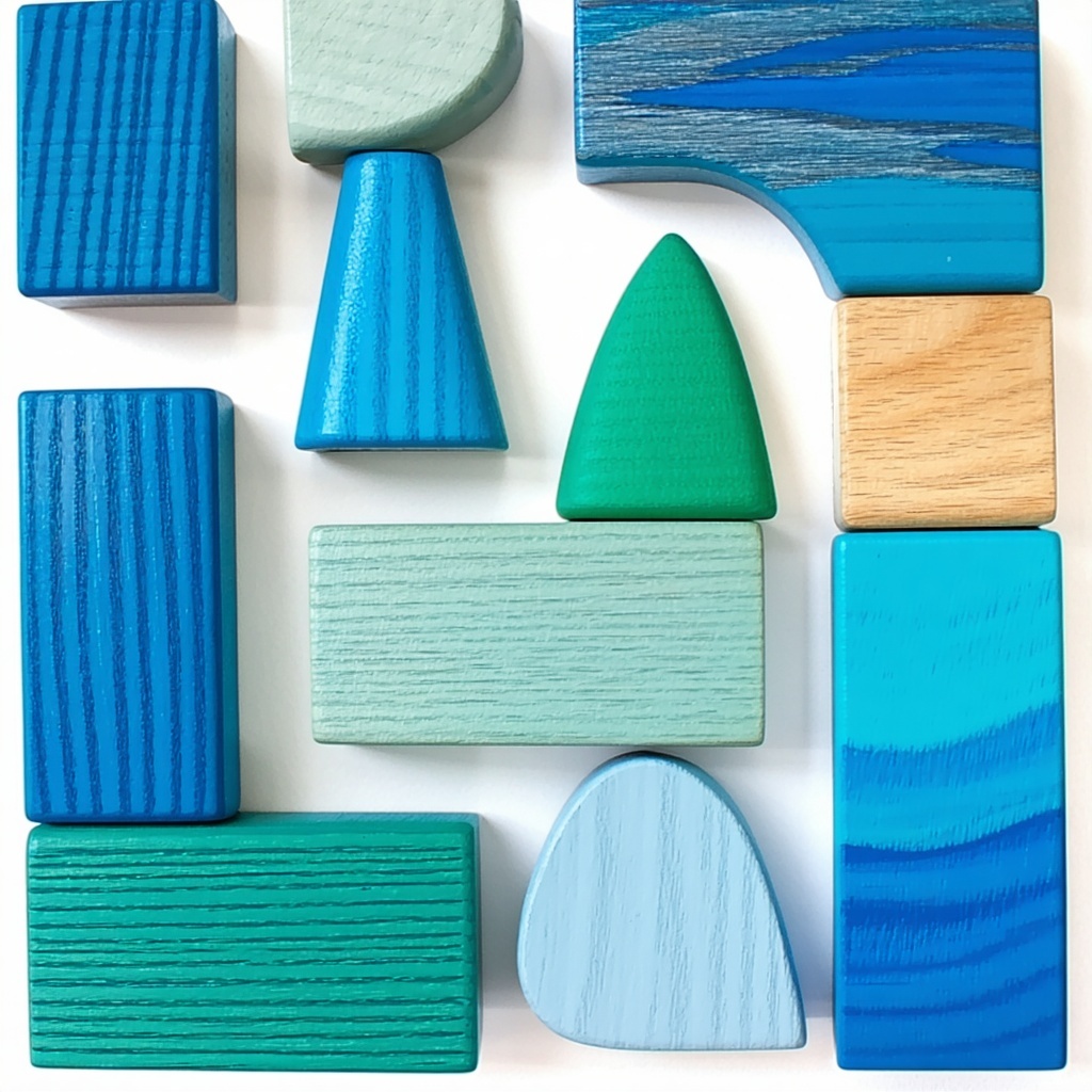subtle blue and ocean green wooden building blocks